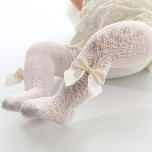 Baby Knit Tights with Satin Bow – Multiple Colors - Little Sprouts & Co. DeMaMa