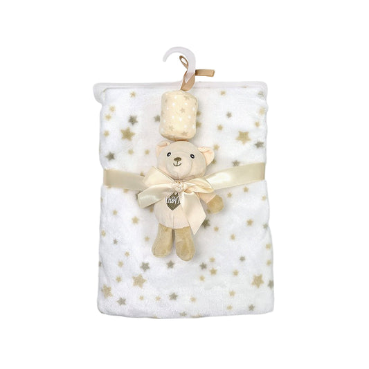 Luxury Baby Blanket Gift Set with Plush Teddy – Starry Pattern (3 Colors) - Little Sprouts & Co. DeMaMa