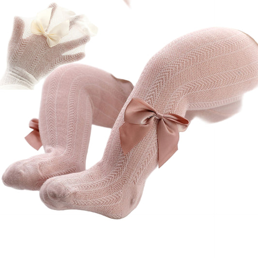 Baby Knit Tights with Satin Bow – Multiple Colors - Little Sprouts & Co. DeMaMa