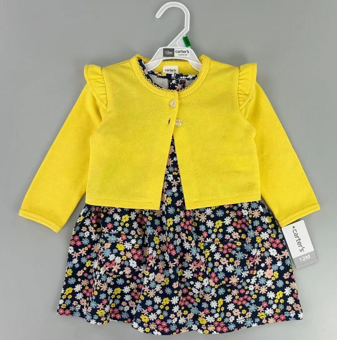 Baby Girl Floral Dress with Cardigan – 2 - Piece Set (Multiple Colors) - Little Sprouts & Co. DeMaMa