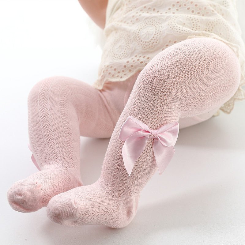 Baby Knit Tights with Satin Bow – Multiple Colors - Little Sprouts & Co. DeMaMa