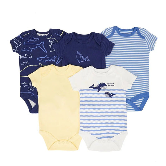 High - quality 5 - piece Set of 0 - 9 Months Baby Cotton Onesie Baby Clothes Baby Crawling Clothes - Little Sprouts & Co. DeMaMa