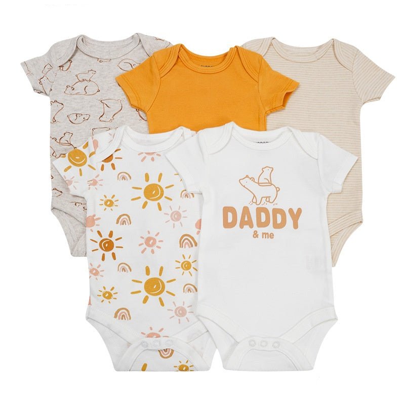 High - quality 5 - piece Set of 0 - 9 Months Baby Cotton Onesie Baby Clothes Baby Crawling Clothes - Little Sprouts & Co. DeMaMa