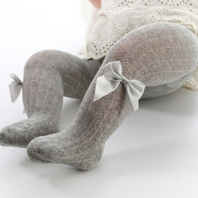 Baby Knit Tights with Satin Bow – Multiple Colors - Little Sprouts & Co. DeMaMa