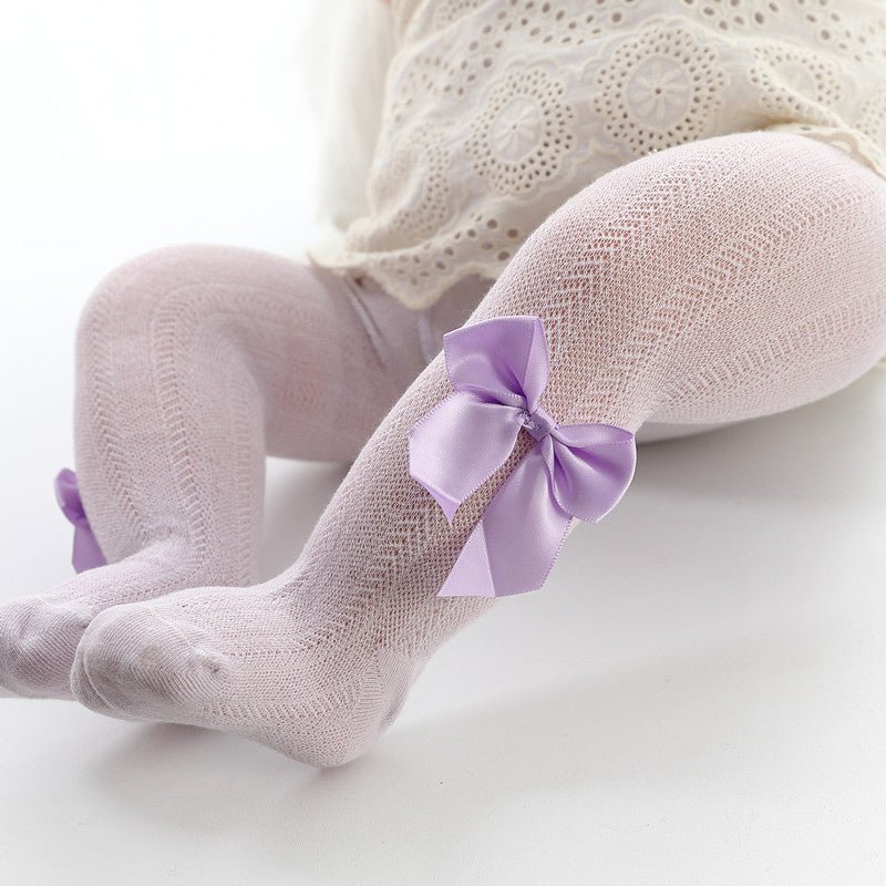 Baby Knit Tights with Satin Bow – Multiple Colors - Little Sprouts & Co. DeMaMa