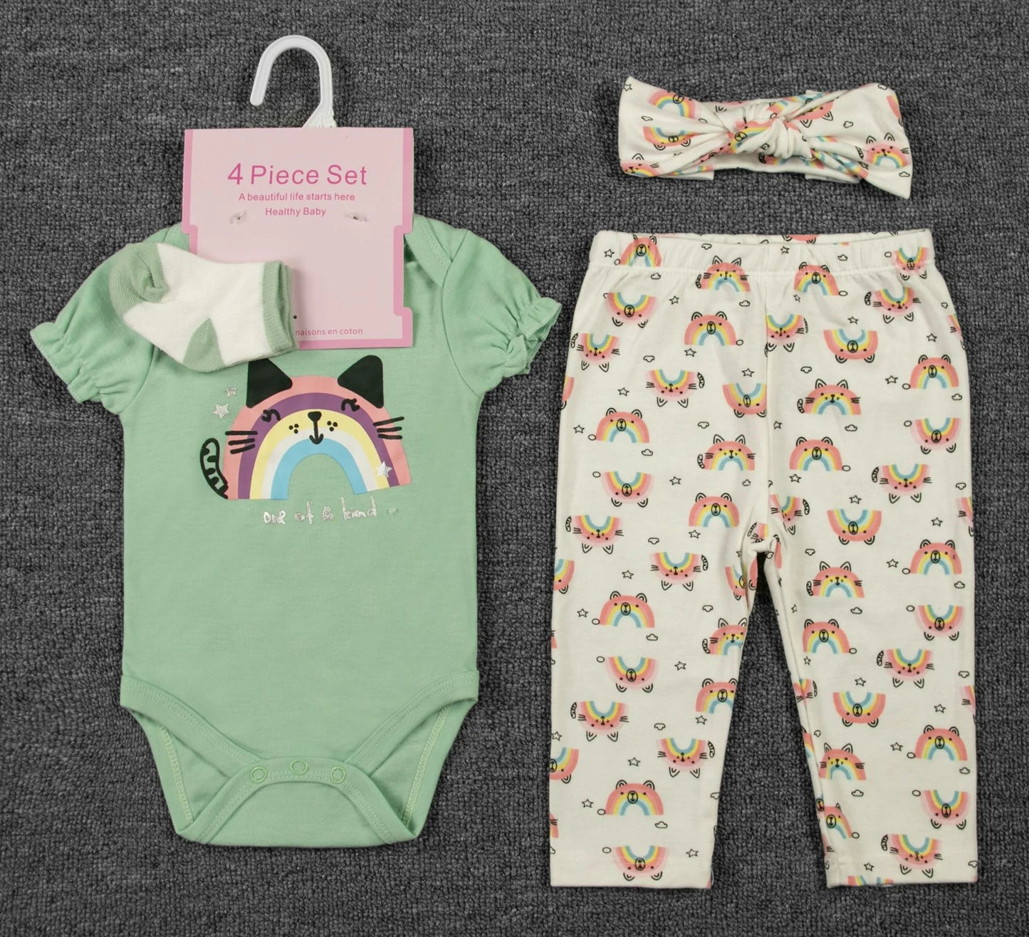 Unisex Baby 4 - Piece Outfit Set – Bodysuit, Pants, Hat & Socks - Little Sprouts & Co. DeMaMa