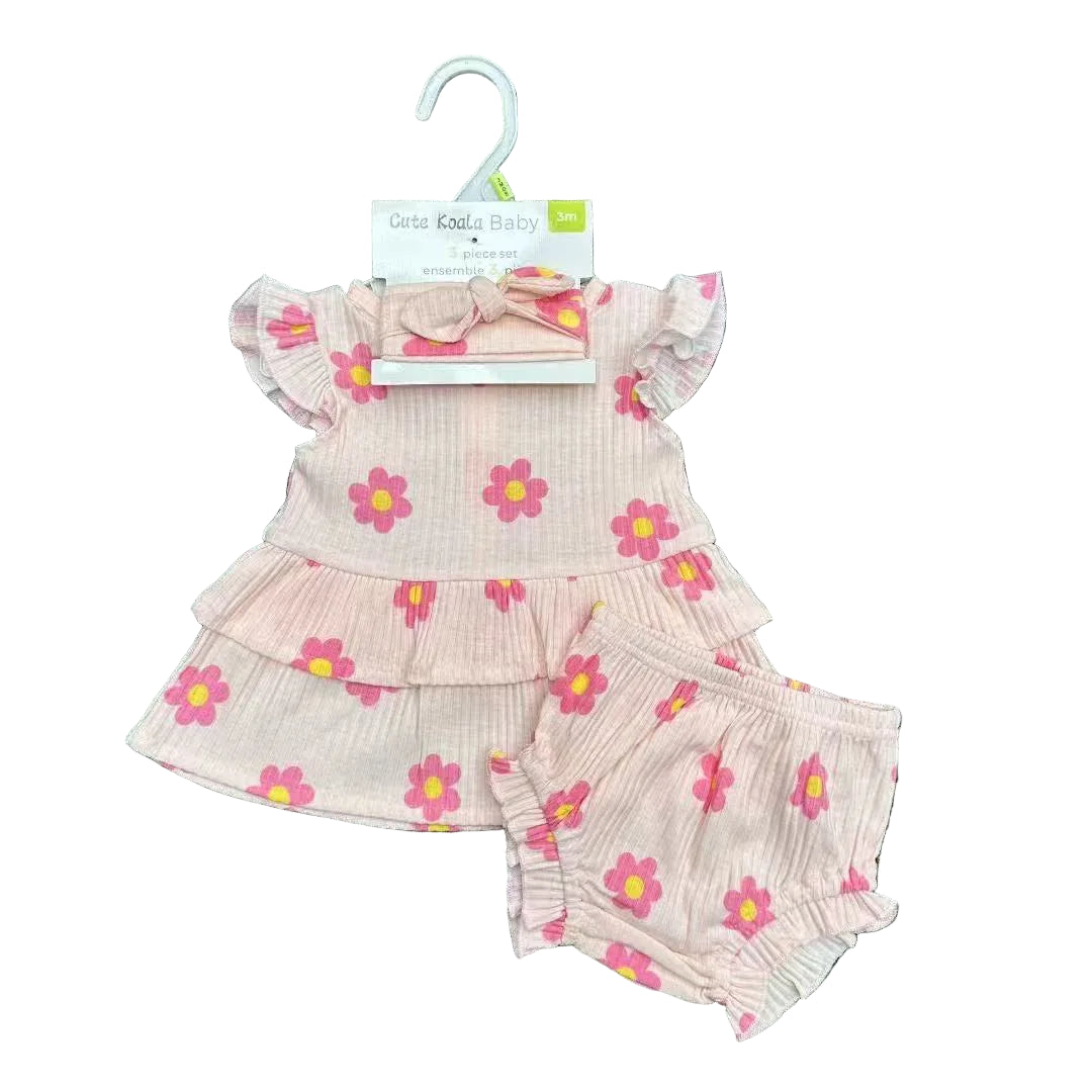 Baby Girl 3 - Piece Floral Outfit Set (Top, Bloomers & Headband) – Multiple Designs - Little Sprouts & Co. DeMaMa
