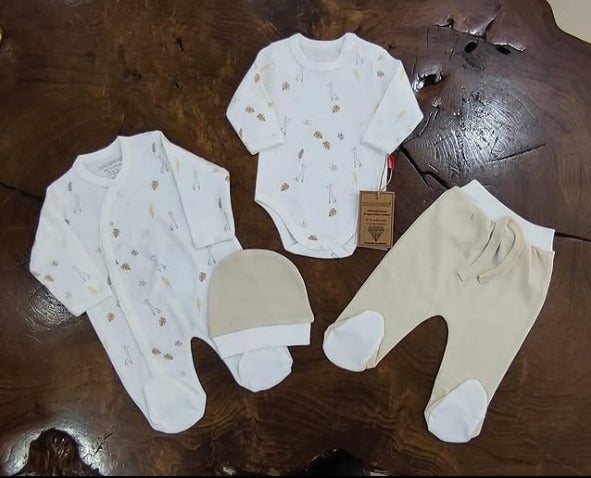 Organic Cotton Unisex Baby Clothes Set - Newborn 4-Piece Outfit