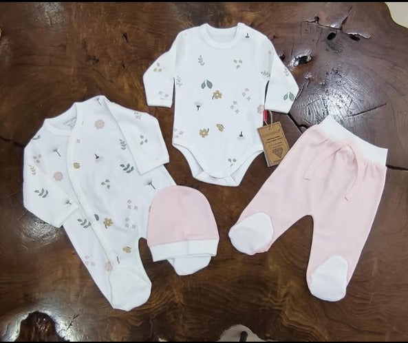 Organic Cotton Unisex Baby Clothes Set - Newborn 4-Piece Outfit