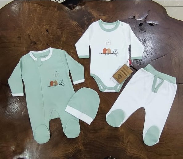 Organic Cotton Unisex Baby Clothes Set - Newborn 4-Piece Outfit